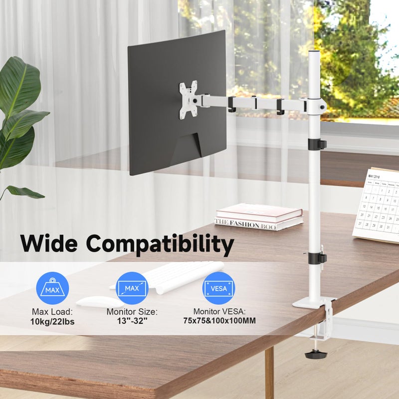 Suptek Single Monitor Arm Desk Mount Fully Adjustable Monitor Stand for 1 / One Screen up to 32 inch Extra Tall 31.5 inch Pole,Black (MD6821) - Image 3